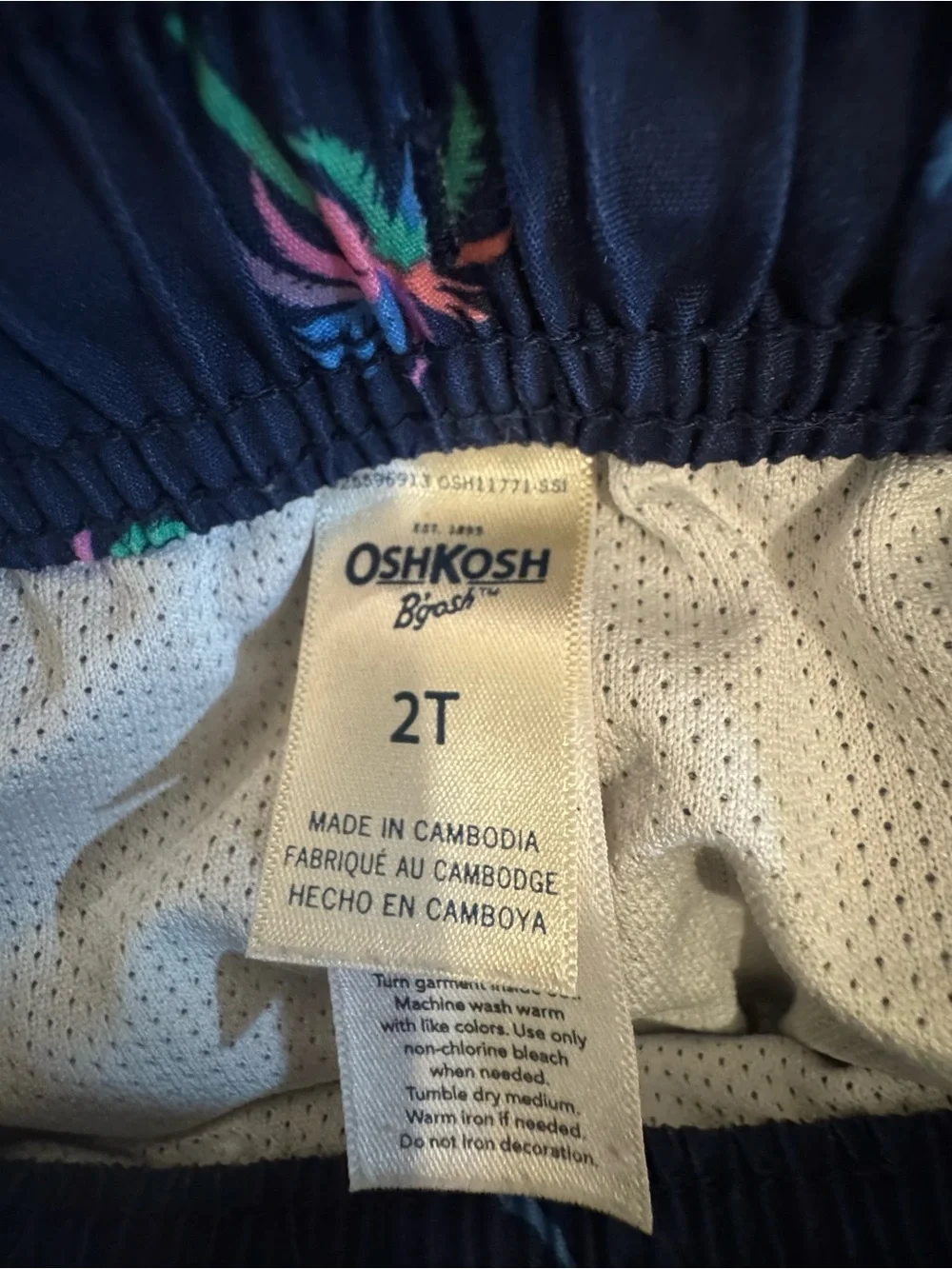 OshKosh B'gosh Navy Swim Shorts with Pink & Teal Palm Print